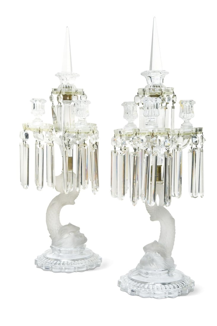 A pair of cut-glass table four-branch centrepieces, 19th century, (1 of 12)