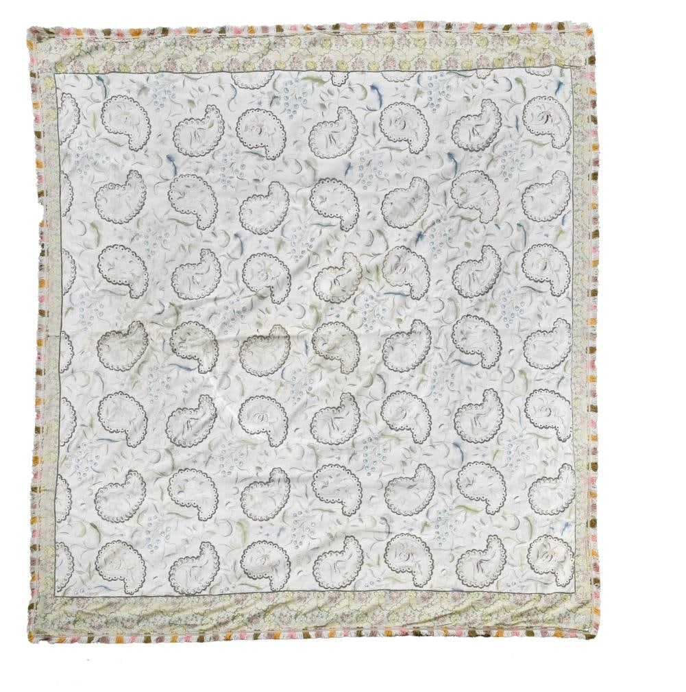 An embroidered silk bedspread, late 18th or early 19th century, (1 of 6)