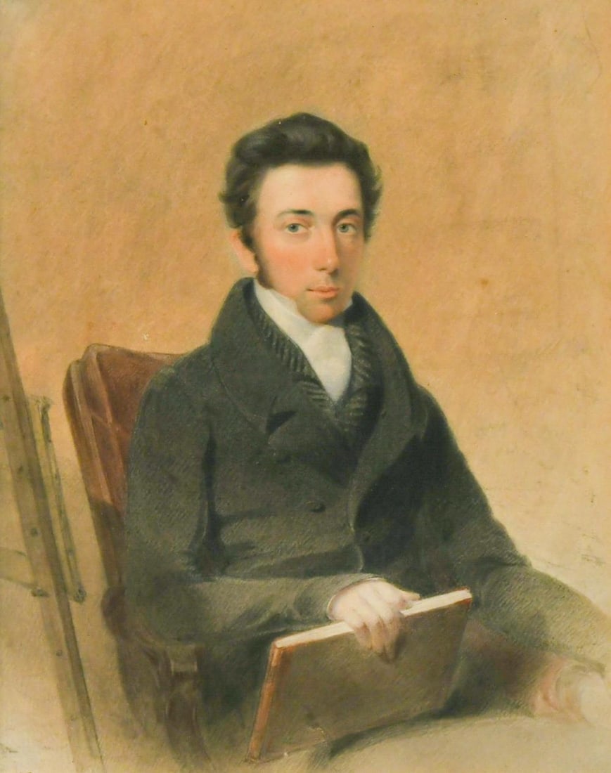British School (19th century): British School (19th century) Portrait of an artist, possibly a self portrait watercolour 18.5 x 15cm