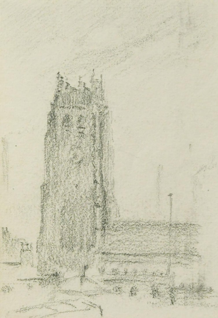 § Edward Seago RWS (British, 1910-1974): § Edward Seago RWS (British, 1910-1974) The parish church of St. Peter & St. Paul, Cromer, North Norfolk pencil, unframed 13 x 9cm Provenance: Given to the mother of the present owner when visiting t