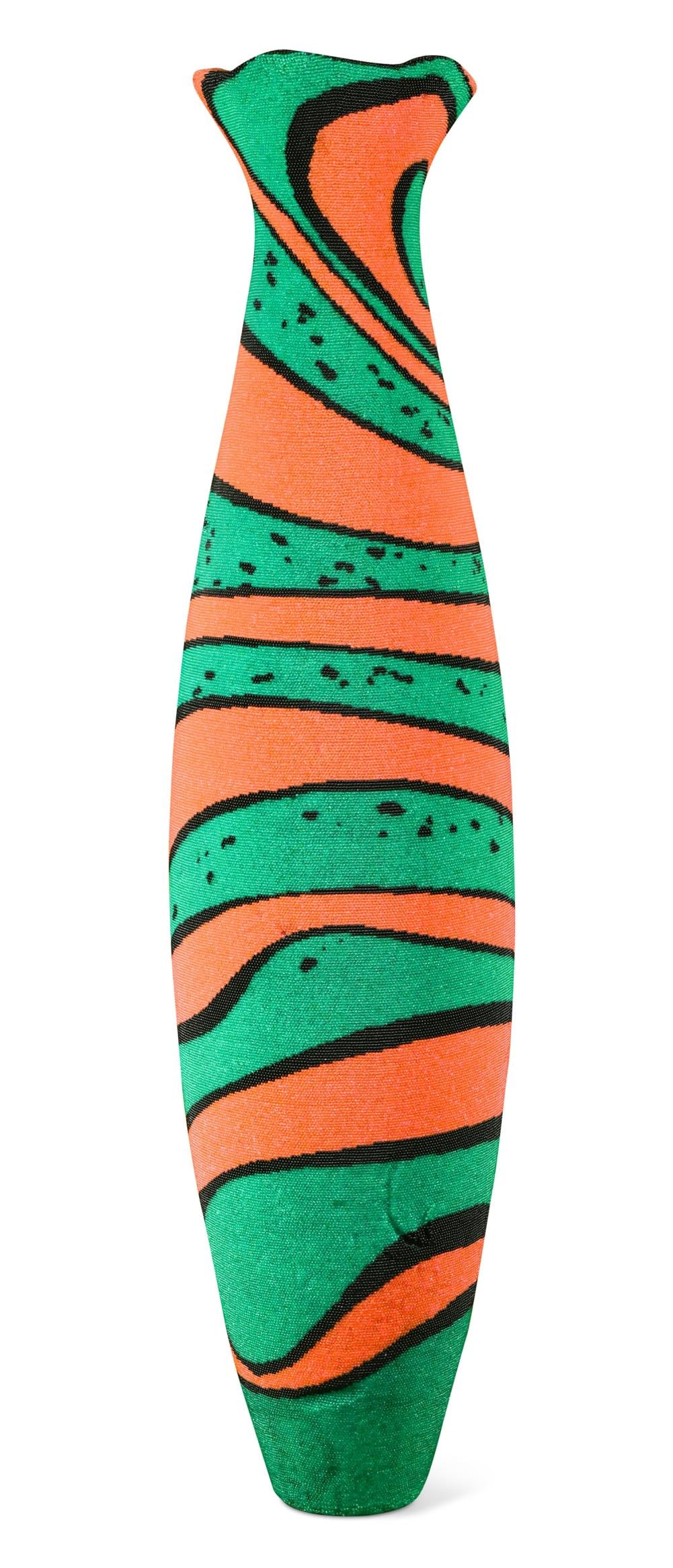 § David Mach RA (b. 1956), Vase,: § David Mach RA (b. 1956), Vase, a large and impressive pin and foam sculpture with wavy everted rim, the baluster body decorated with shaped bands of pink, black and green 183cm high Born in 1956, S