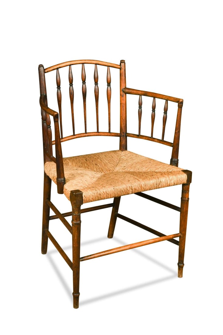 Philip Webb for Morris & Co., an ash Sussex chair,: Philip Webb for Morris & Co., an ash Sussex chair, with rush seat 81 x 53 x 46.5cm Provenance: The Estate of Sir Ambrose Heal's Baylins Farm, thence by descent into the Heal family