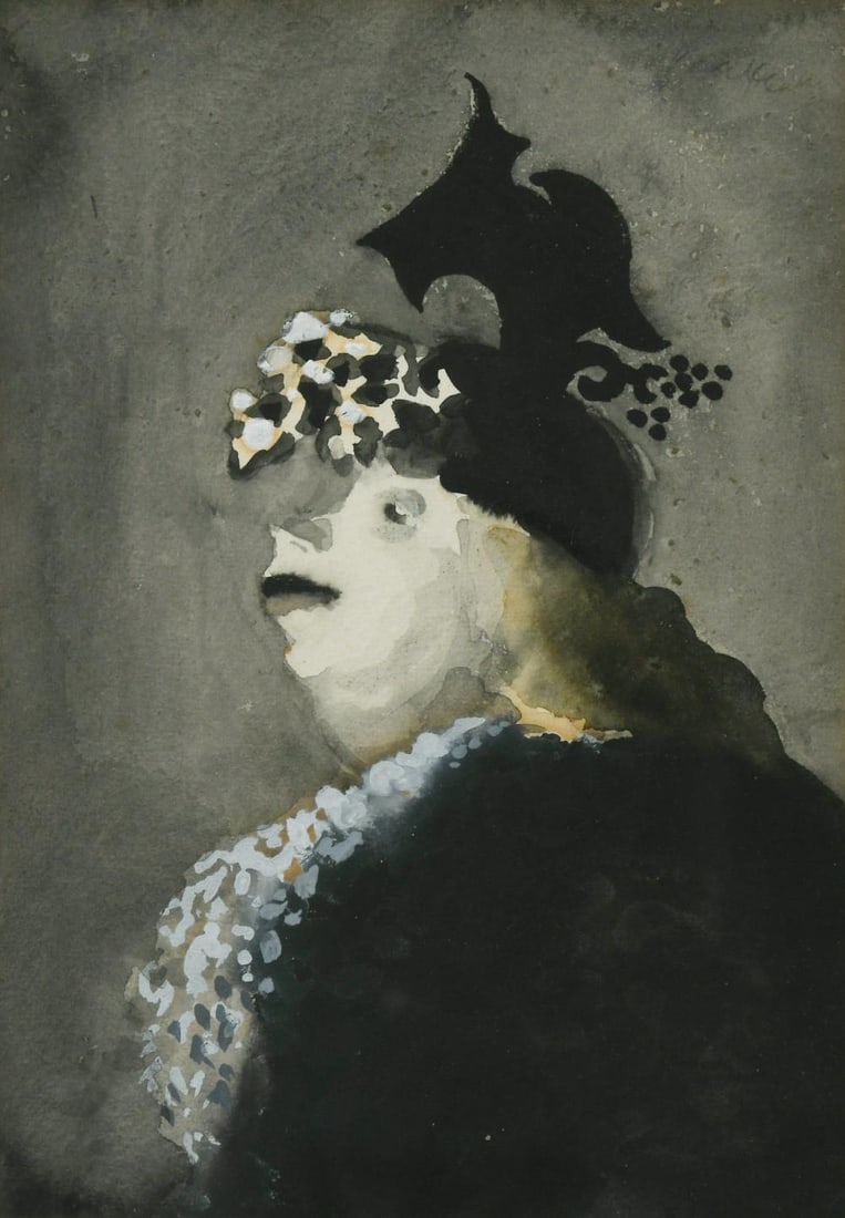 § Mervyn Peake (1911-1968): § Mervyn Peake (1911-1968) Portrait Study of a Lady signed 'Peake' (upper right) watercolour and gouache 24 x 17cm Provenance: Given to the present vendor by Percy Gordon Smith - friend and biographe