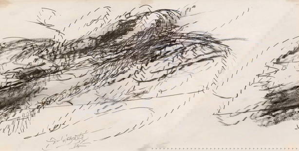 § Ger Lataster (1920-2012): § Ger Lataster (1920-2012) Autodrawing signed dated 'G Lataster / 66' (lower right) charcoal and biro 15 x 30cm Provenance: George and Ann Dannatt