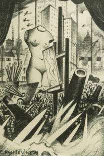 Christopher Richard Wynne Nevinson ARA (1889-1946): Christopher Richard Wynne Nevinson ARA (1889-1946) The Spirit of Progress lithograph 24 x 16cm Literature: The present lot was illustrated in The Studio, April 1933, p.259