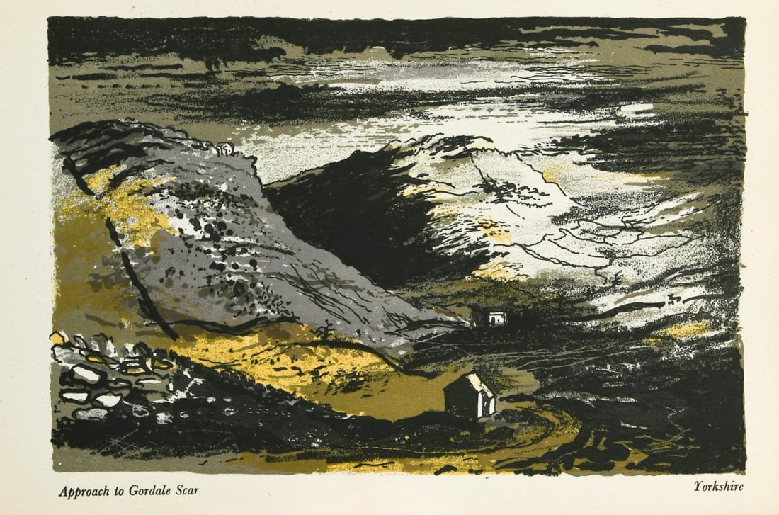 § John Piper OM, CH (1903-1992): § John Piper OM, CH (1903-1992) English, Scottish and Welsh Landscape; from New Excursions Into English Poetry, six unframed lithographic bookplates, published by Frederick Muller, 1945, each 14 x 20