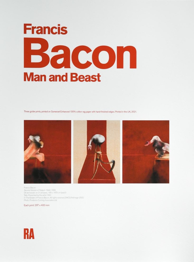 § Francis Bacon (1909-1992): § Francis Bacon (1909-1992) Second Version of Triptych - the Man and Beast portfolio three unframed giclée prints produced by the RA and contained within original box each 30 x 40cm
