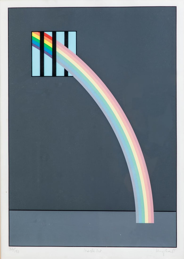 § Patrick Hughes (1939-): § Patrick Hughes (1939-) Inside Out signed dated 'Hughes 81' (lower right); numbered 32/150 screenprint 54.5 x 49.5cm