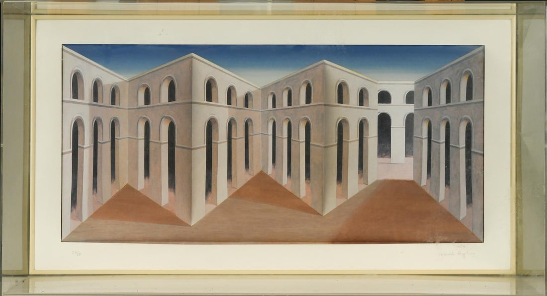 § Patrick Hughes (1939-): § Patrick Hughes (1939-) Arcadia, 1997 signed 'Patrick Hughes' (lower right); numbered 22/35 hand painted 3-D print with archival inkjet 40.5 x 74 x 19cm