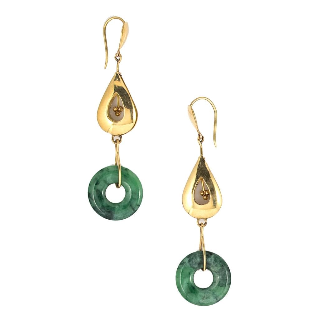 A pair of nephrite jade ear pendants, (1 of 3)