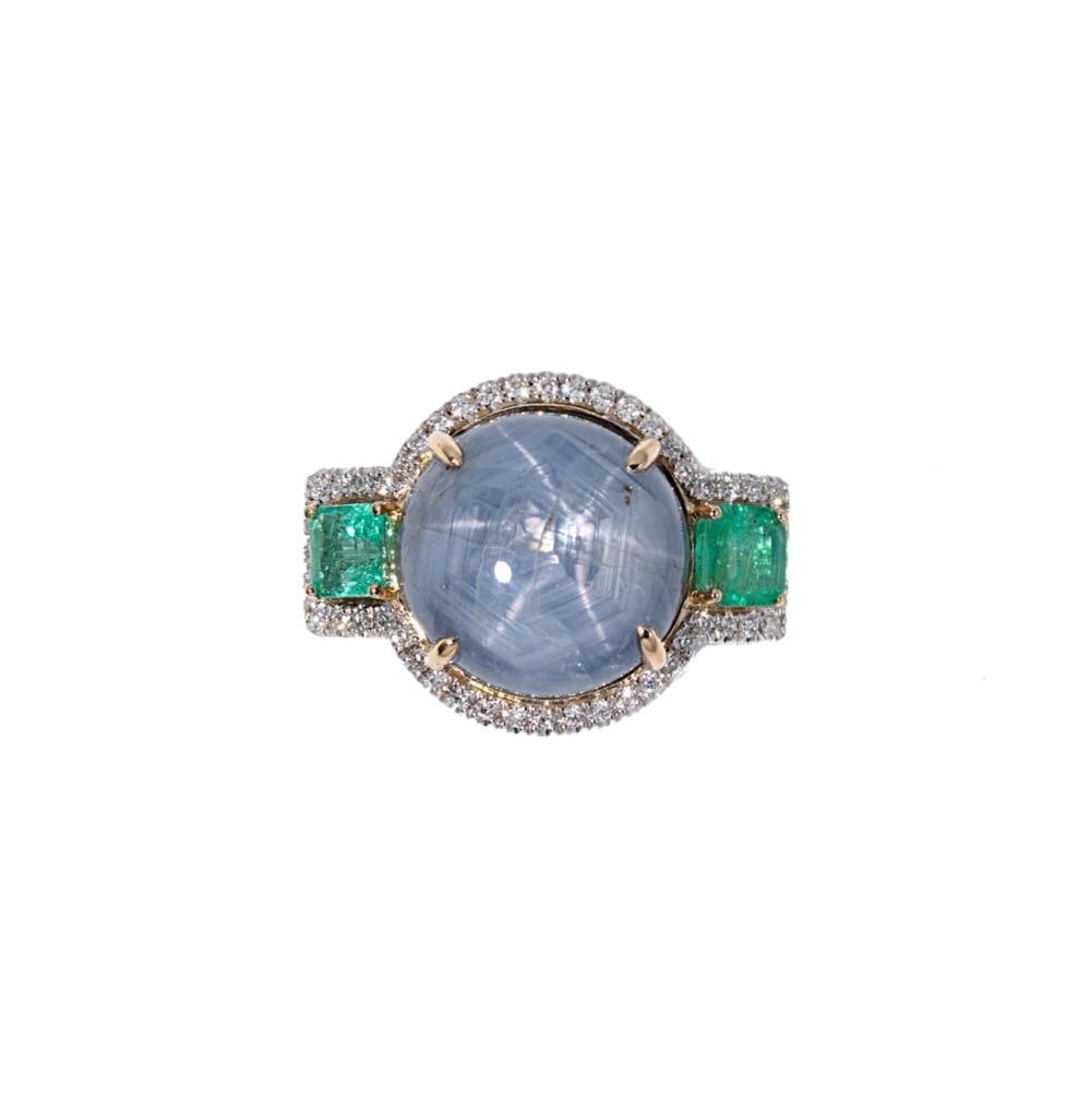 A star sapphire, emerald and diamond ring, (1 of 4)