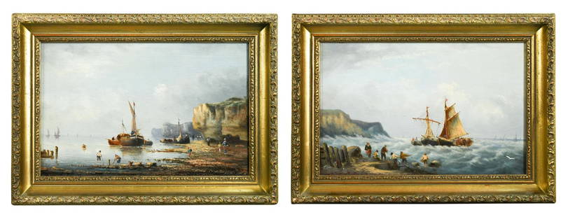 Pierre Julien Gilbert (French, 1783-1860): Pierre Julien Gilbert (French, 1783-1860) A pair of coastal scenes with fishing boats and figures each signed 'Gilbert' oil on panel 18.5 x 29cm