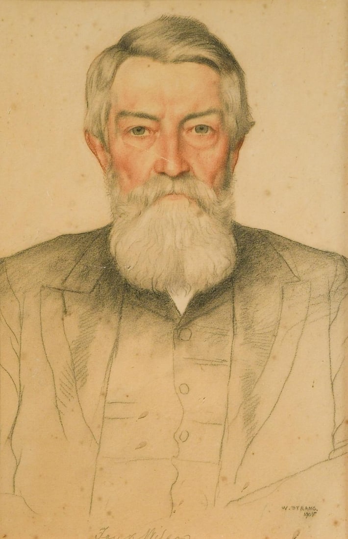 William Strang RA RPE (Scottish, 1859-1921): William Strang RA RPE (Scottish, 1859-1921) Portrait of a man signed lower right 'W. STRANG' and dated 1905 titled lower centre red, black and white chalks 39 x 25.5cm