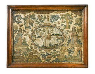 A stumpwork picture, 17th century,