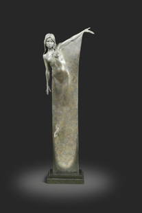 § Michael James Talbot (1963-), Seraphina,: § Michael James Talbot (1963-), Seraphina, a patinated bronze model of an elongated female figure, mounted to polished granite stepped base, seemingly unsigned 92cm high overall
