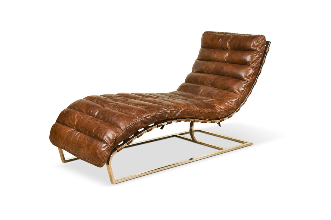 An Oviedo brown leather chaise longue,: An Oviedo brown leather chaise longue, with polished box-section chrome frame 80 x 150 x 60cm