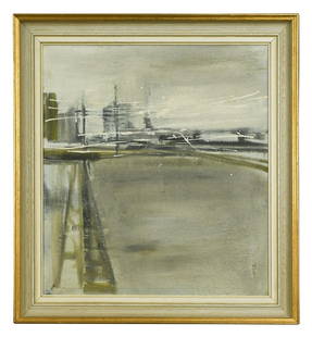 § David Tindle RA, HRBSA, RE (1932-): § David Tindle RA, HRBSA, RE (1932-) Paddington Street signed, titled and dated 61 to the reverse oil on canvas 44.5 x 40cm Provenance: With Piccadilly Gallery, London
