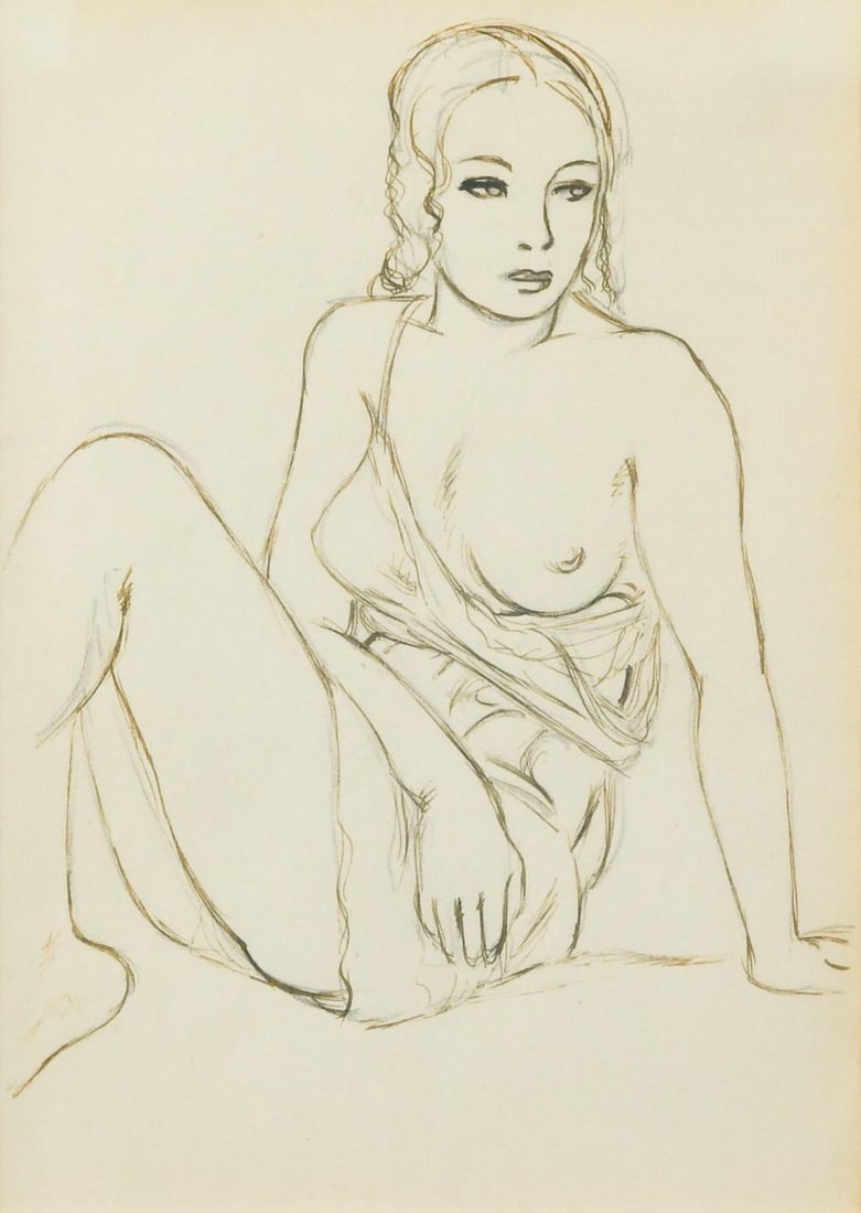 John Buckland Wright (1897-1954): John Buckland Wright (1897-1954) Seated Nude catalogue no.25, from drawing book dated 1934-36, stamped verso with studio stamp pen, ink and pencil 14 x 10cm Provenance: With Blond Fine Art Limited, Lo