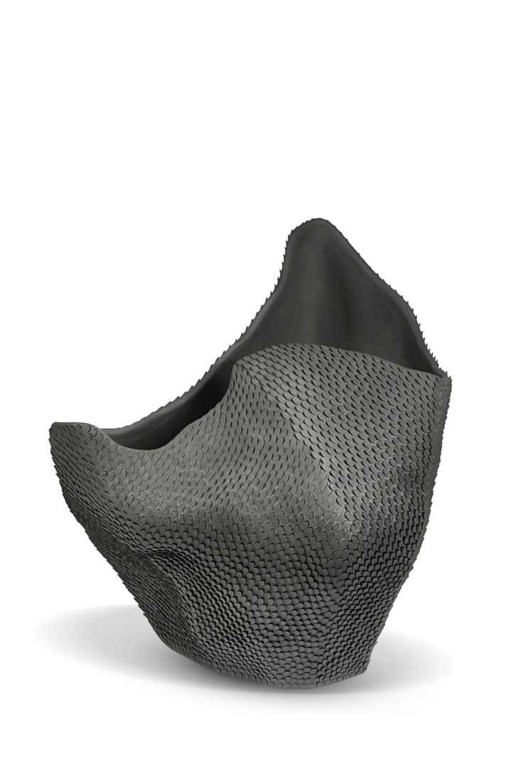 § Gilles Caffier, a large freeform 'Pangolin' vase,: § Gilles Caffier, a large freeform 'Pangolin' vase, of fluid form, in matte black glaze and with textured 'scaled' surface, reference 3594, with plaque and incised signature and incised date 2012 and