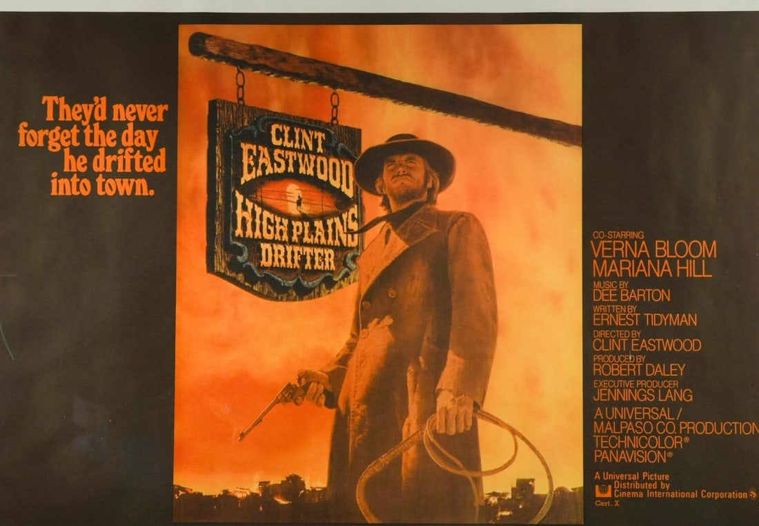 A High Plains Drifter quad poster, 1973,: A High Plains Drifter quad poster, 1973, designed by Bill Gold and Ron Lesser Cinema International Corp. 70 x 100cm
