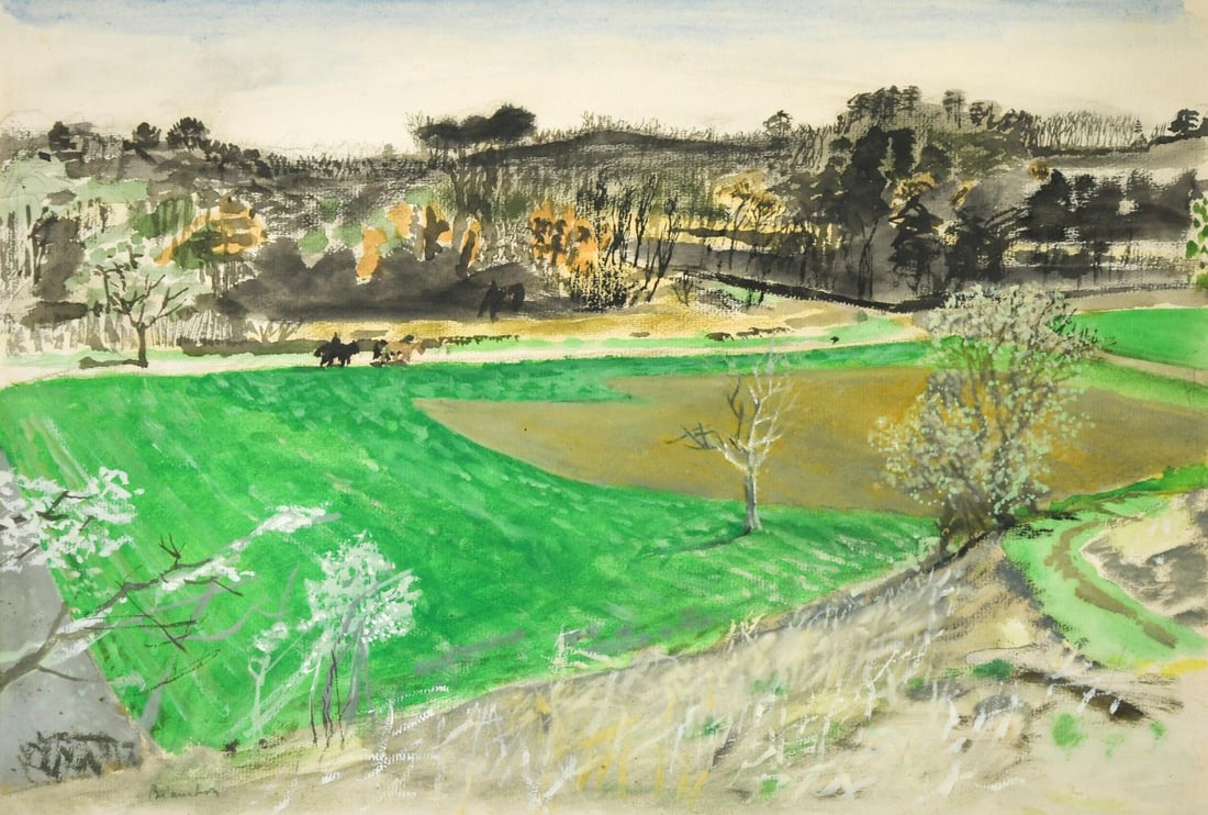 § Maurice Brianchon (1899-1979): § Maurice Brianchon (1899-1979) Landscape with Horses signed 'Brianchon' (lower left) gouache and watercolour 30 x 44cm