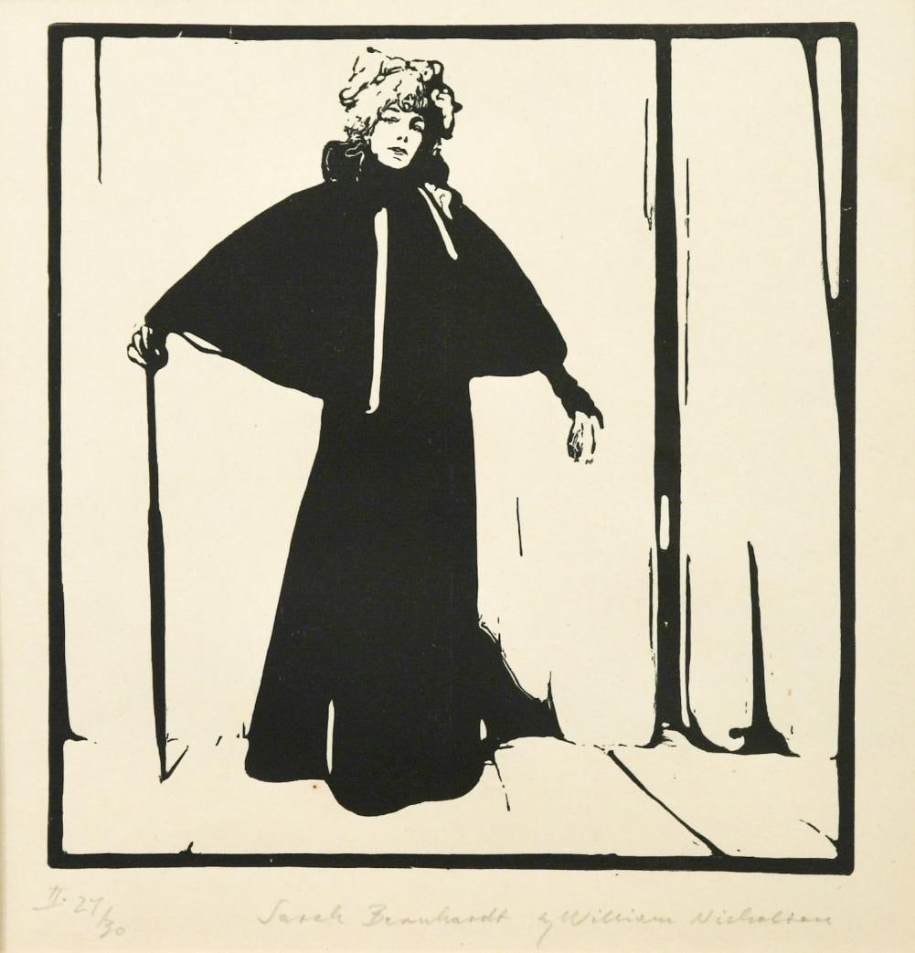 Sir William Nicholson (1872-1949): Sir William Nicholson (1872-1949) Sarah Bernhardt signed 'William Nicholson' (lower right); numbered II. 27/30 woodblock, unframed 27 x 26cm