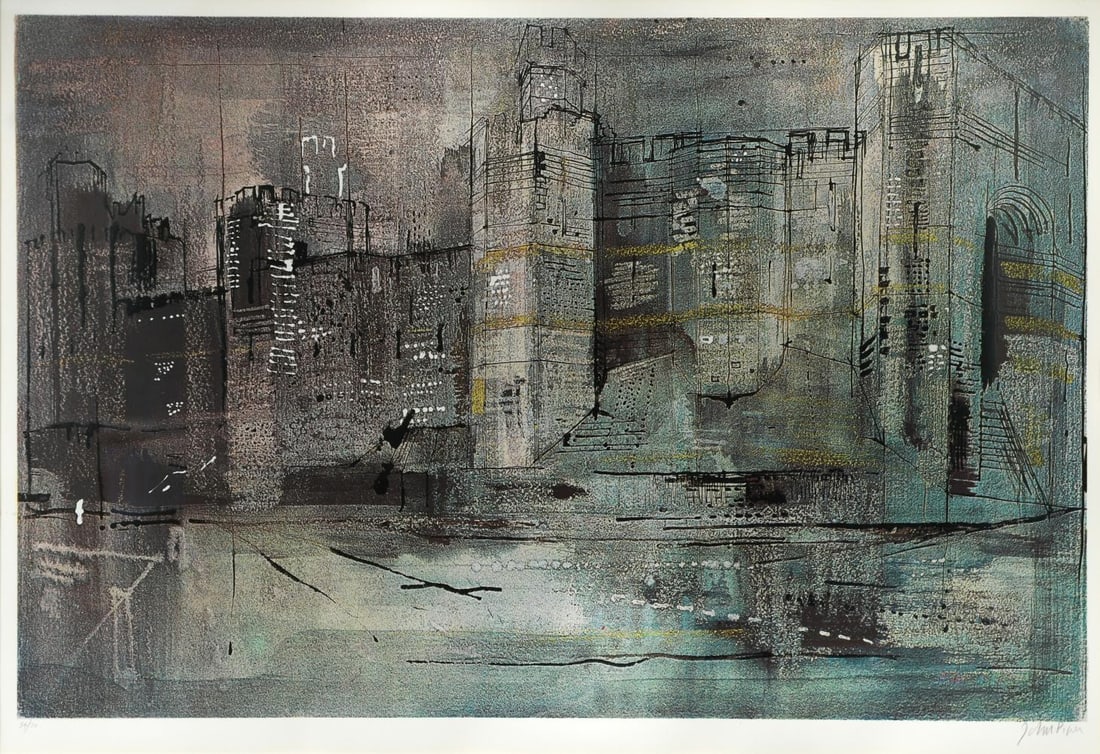 § John Piper OM, CH (1903-1992): § John Piper OM, CH (1903-1992) Caernarvon Castle, 1971 signed 'John Piper' (lower right); numbered 34/70 screenprint, printed by Marlborough Graphics Ltd. 53 x 78cm