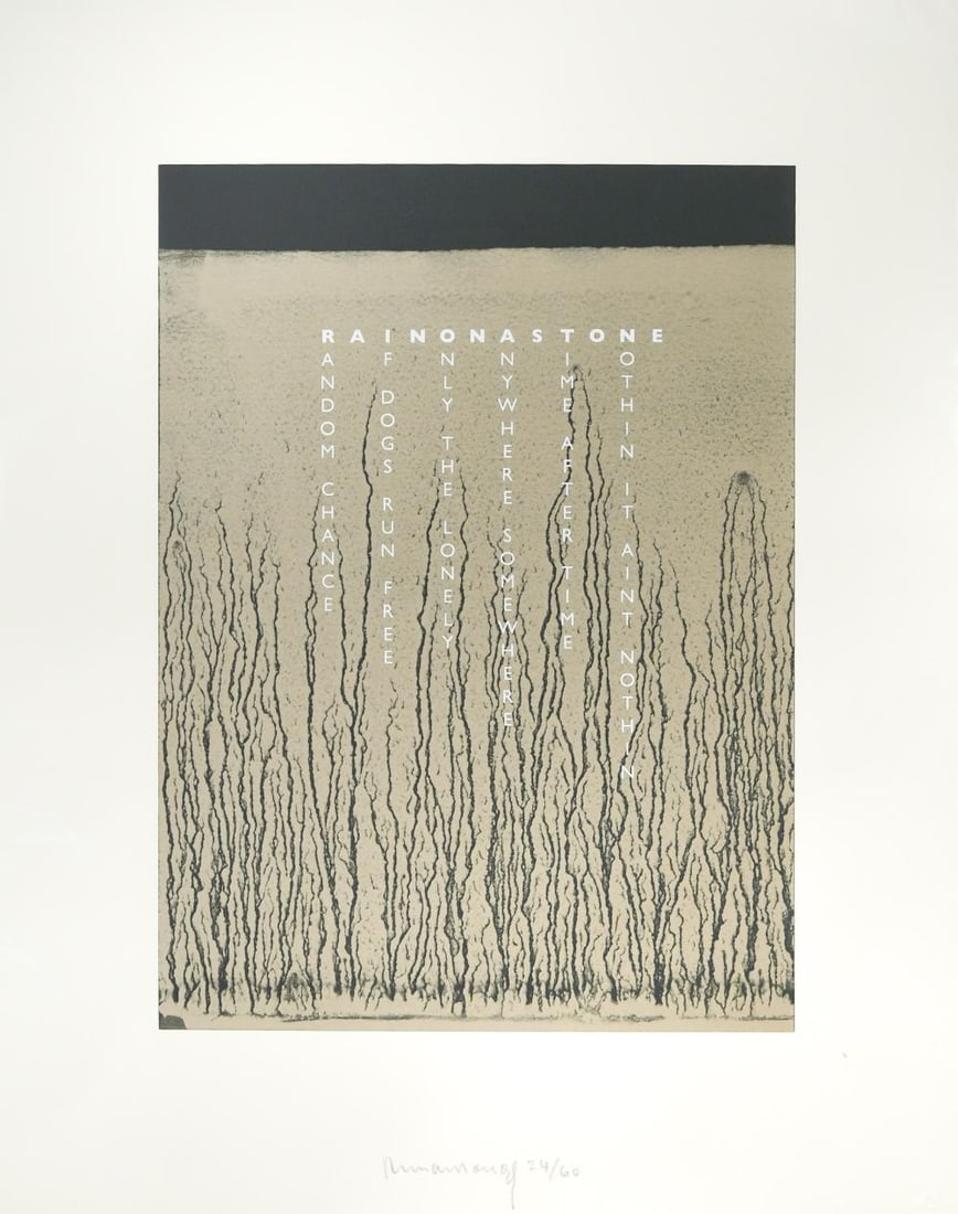 § Richard Long CBE, RA (1945-): § Richard Long CBE, RA (1945-) Rain on a Stone - 2021 signed 'Richard Long' (lower centre); numbered 24/60 screenprint on Saunders Waterford paper, unframed 64 x 51cm