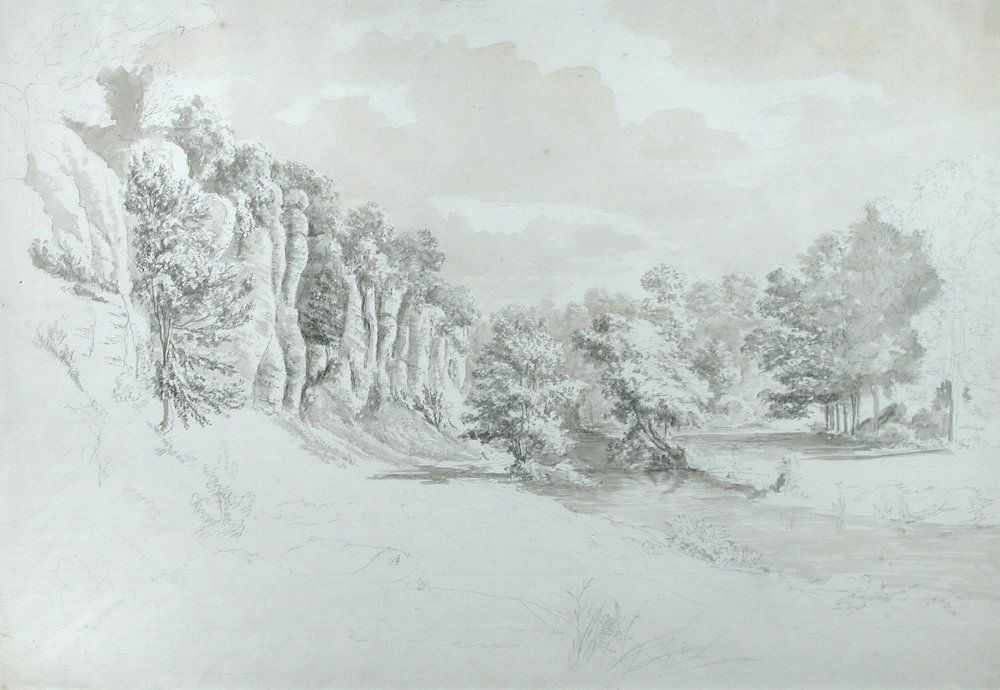 Hendrik de Cort (Dutch, 1742-1810) - Study of Rocks in: Hendrik Frans de Cort (Dutch, 1742-1810) Study of Rocks in the Grounds of Downton Castle, Herefordshire, the house of Richard Payne Knight Esq signed and dated 1802 watercolour and wash 36 x 53cm (14