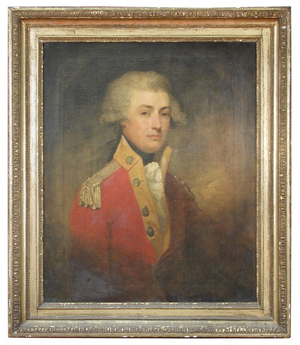 Gilbert Stuart (American, 1755-1828) - Portrait of Maj: Gilbert Stuart (American, 1755-1828) Portrait of Major Henry Richmond Gale (1760-1814), in the uniform of the 7th Light Dragoons in a painted oval oil on canvas 75 x 62cm (29 x 24in) Provenance: By de