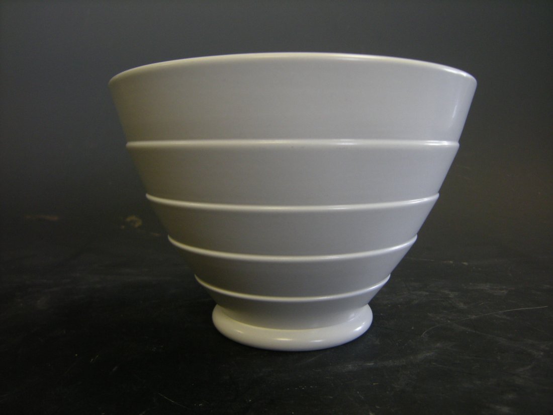 Keith Murray for Wedgwood, a Moonstone conical bowl,: Keith Murray for Wedgwood, a Moonstone conical bowl, of banded design, printed marks 10 x 15cm (4 x 6in)