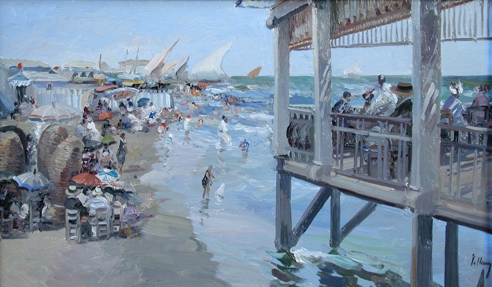 Jose Luis Checa Galindo (Spanish, b.1950) Mirador,: Jose Luis Checa Galindo (Spanish, b.1950) Mirador, Playa Las Arenas, Spain signed lower right "Checa" oil on board 15 x 26cm (6 x 10in)