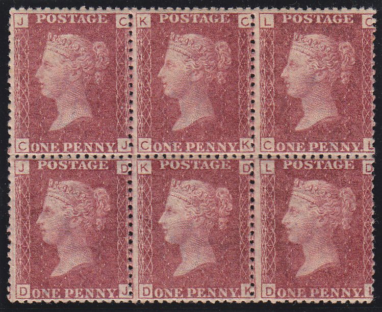 1d plate 165, unmounted mint block of 6 (CJ/DL),: 1d plate 165, unmounted mint block of 6 (CJ/DL), good gum, a little toned, SG# 43/44