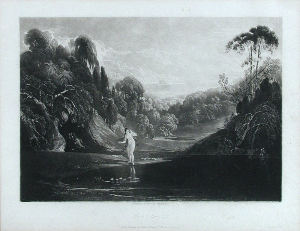 John Martin (1789-1854).: John Martin (1789-1854). Eve at the Fountain, Campbell/Wees 34, first issue 1826, 25 x 32cm (visible); Paradise Lost, Book 5 Line 136 Campbell/Wees 38, large paper, 25.5 x 35.5cm (plate) Satan contemp