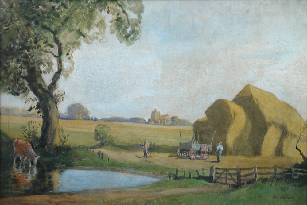 Matthew Adam (Scottish, 20th Century) - Scottish: Matthew Adam (Scottish, 20th Century) Scottish farming scene at harvest signed lower right "M Adam" oil on board 34 x 51cm (13 x 20in)