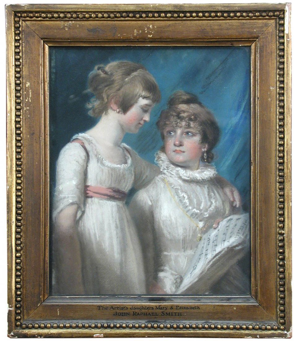 John Raphael Smith (British, 1752-1812)- Study of the: John Raphael Smith (British, 1752-1812) Study of Elizabeth and Mary Hannah Smith, the artist's daughters pastel 26 x 22cm (10 x 9in)