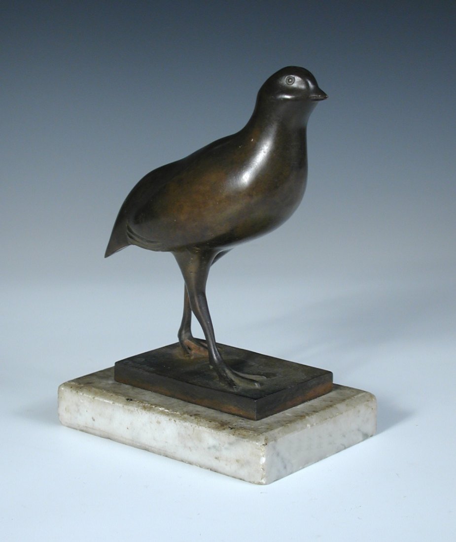After Francois Pompon, (French, 1855-1933), a patinated: After Francois Pompon, (French, 1855-1933), a patinated bronze model of a partridge, mounted on a bevelled rectangular marble base, signed in the bronze 21½ x 15cm (8 x 6in)