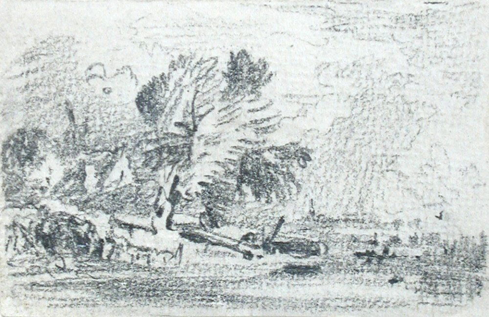 Circle of John Constable, RA (British, 1776-1837): Circle of John Constable, RA (British, 1776-1837) Landscape with cottage pencil 8 x 11cm (3 x 4in)
