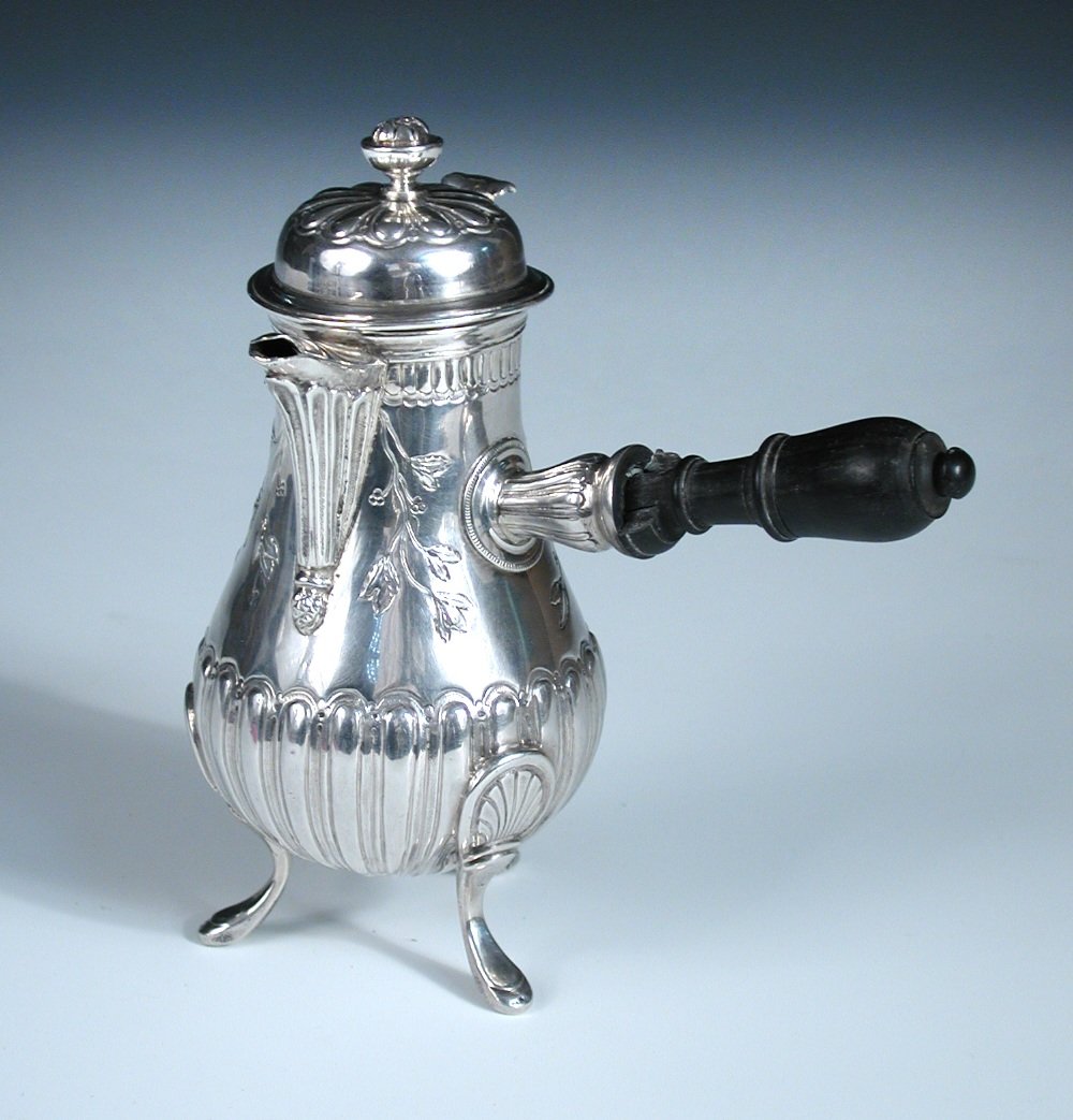 A small mid-18th century French silver chocolate pot, (1 of 3)
