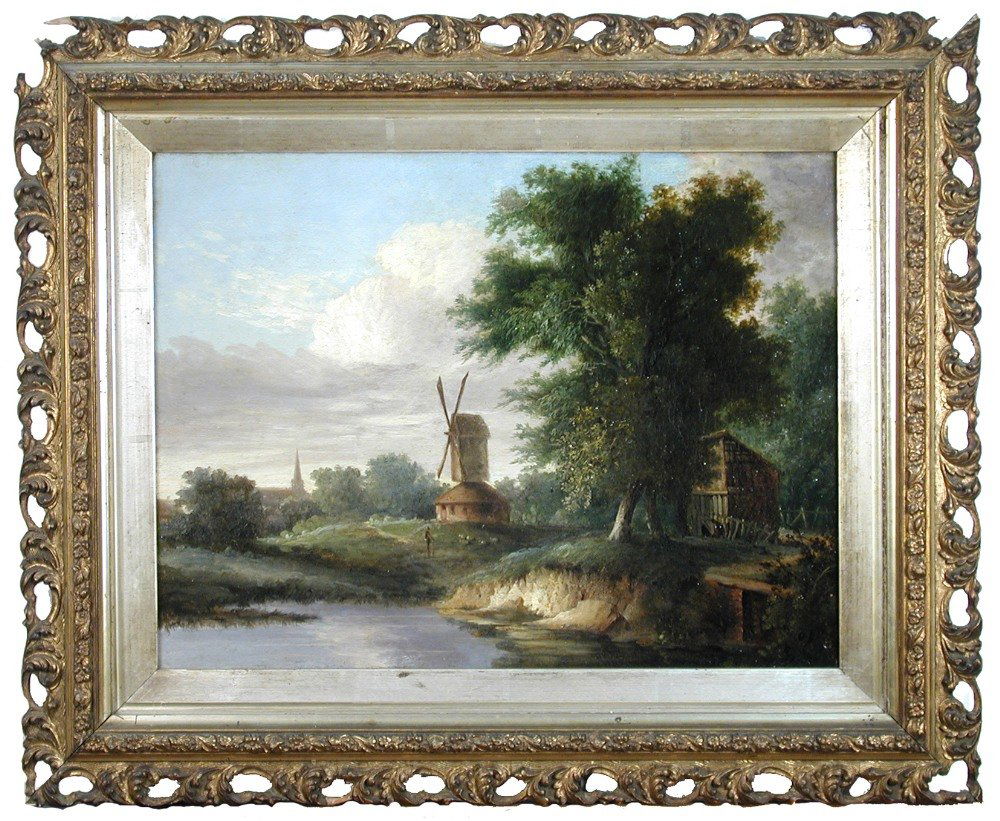 Circle of James Stark (British, 1794-1859) Windmill: Circle of James Stark (British, 1794-1859) Windmill with a view of Norwich Cathedral beyond oil on canvas 31 x 42cm (12 x 16in)