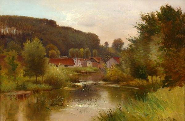 Ernest Parton RI ROI, oil on canvas: Ernest Parton RI ROI (American 1845-1933) The Mills at Montreuil-sur-Mer; and On the Llugwy North Wales both signed lower right 'Ernest Parton' oil on canvas 39 x 59cm two (2)