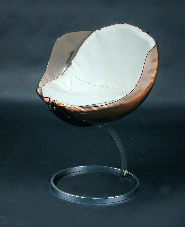 Boris Tabacoff Sphere Chair circa 1968: Boris Tabacoff for Mobilier Modulaire Moderne France Sphere Chair circa 1968 smoked plastic shell with loose fabric covered foam cushion over a chrome plated steel base 69cm high