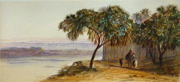 Edward Lear (1812-1888) watercolour: Edward Lear (1812-1888) Denderah on the Nile signed lower right with monogram 'EL' watercolour 17 x 37cm Provenance From a Private Collection Suffolk