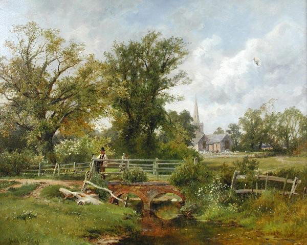 DAVID BATES (1840-1921): David Bates (1840-1921) Knighton Church near Leicester signed lower left "David Bates 1888" oil on canvas 60 x 75cm
