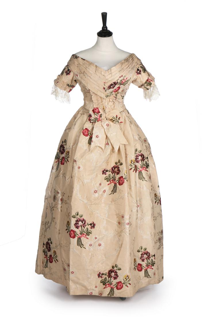 A dress of mid 1740s Spitalfields silk, altered in the (1 of 8)