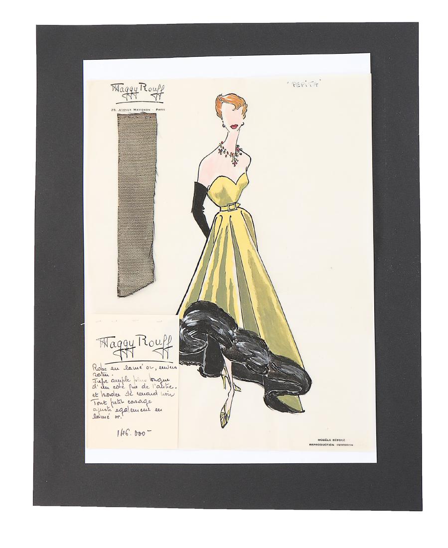 Three Maggy Rouff watercolour sketches, circa 1950-55, (1 of 8)