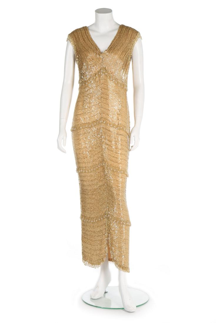 A Helen Rose gold bugle-beaded evening gown, early (1 of 8)