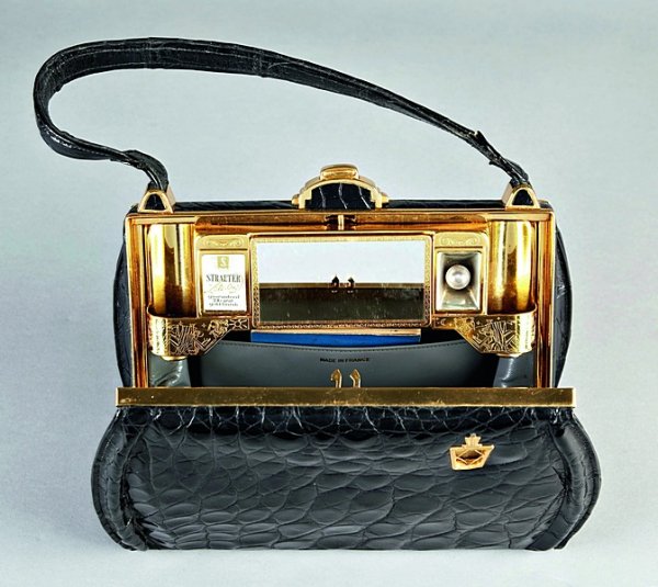 A Strater `Lite-On' black crocodile handbag, US pate