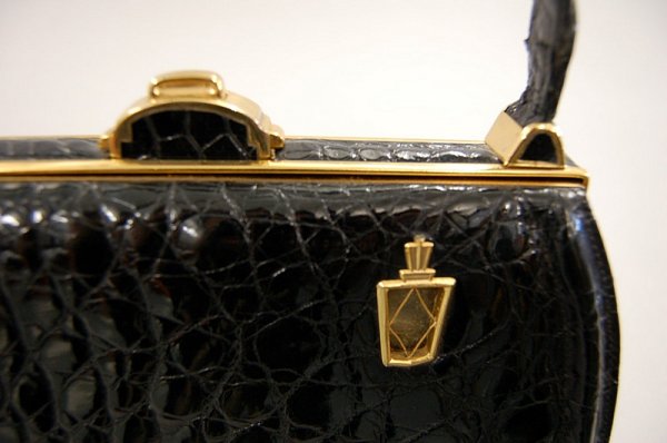 A Strater `Lite-On' black crocodile handbag, US pate - 3