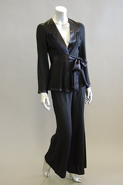 An Ossie Clark black moss crepe trouser suit, 196 - 6